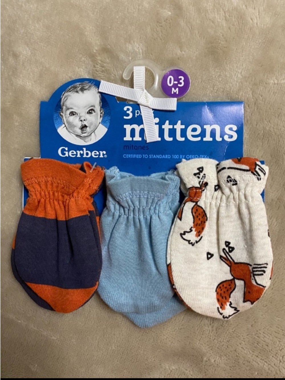 💜 Gerber Baby Mittens Set, 0-3mths